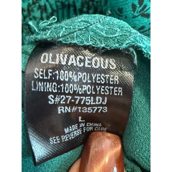 Olivaceous South Sz L Green Floral Smocked Body Sheer Sleeve Short Boho Dress - Picture 6 of 7